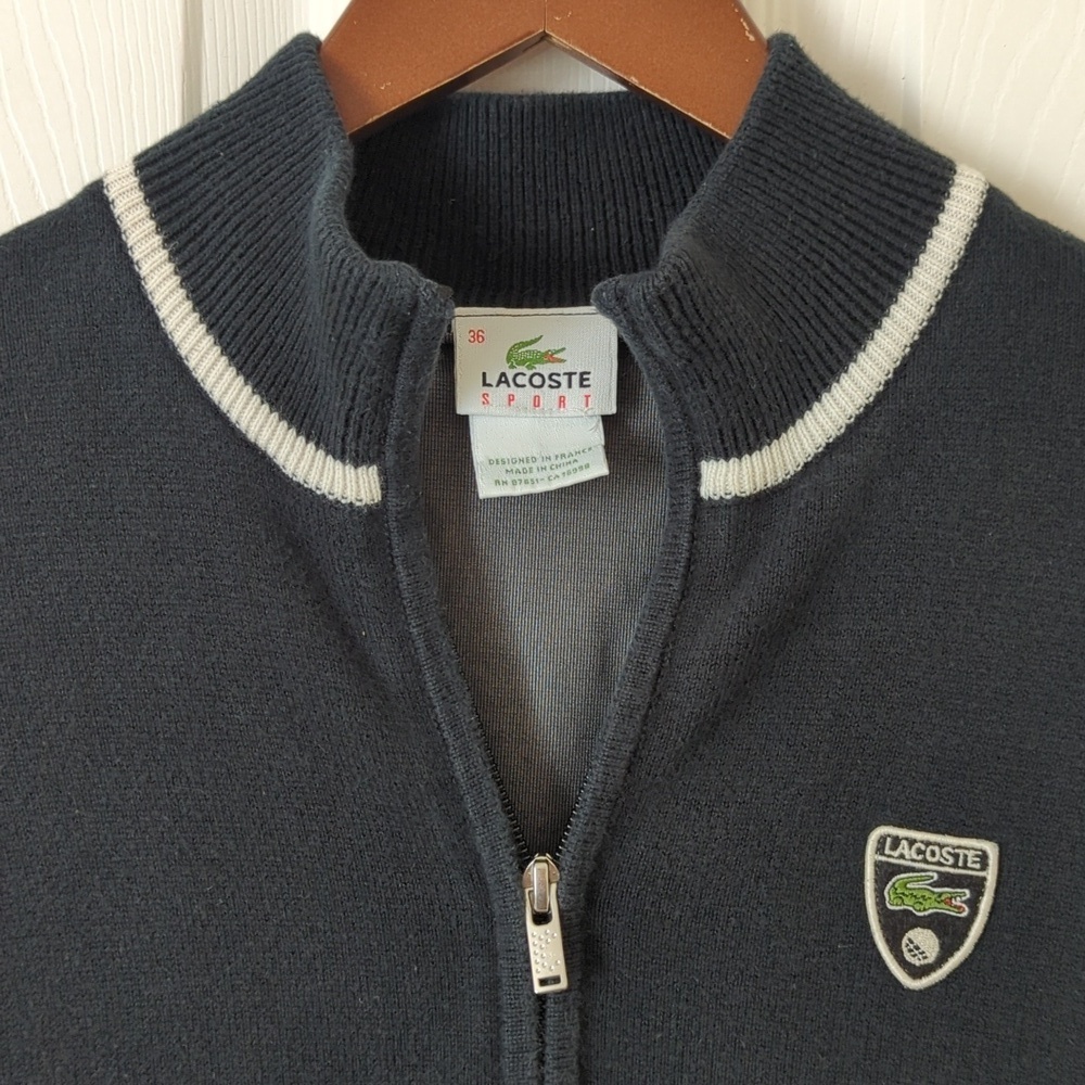Lacoste Sport Lightweight Knit Full Zip Mock Neck Lined Golf Jacket Black 36 S - Picture 2 of 11